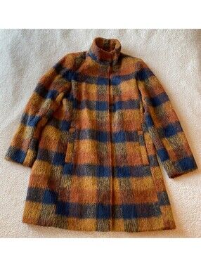 Old Navy Oversized Plaid Shaggy Pea Overcoat Women's M Erin Napier Home Town